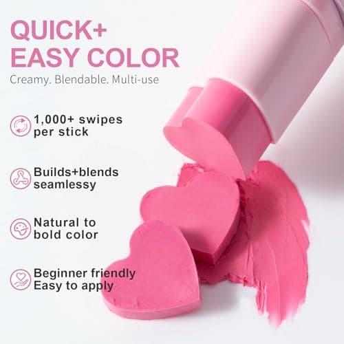 HECI BEAUTY Blush Stick for Cheeks, Korean Blush with Soft Satin Matte Glow, Lightweight Cream-to-Powder Texture, Heart-Shaped Stick Blush, Long-Lasting, BLOSSOM, 0.25 oz - Thumbnail 5