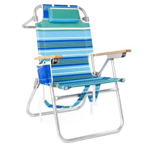 Backpack Beach Chairs for Adults Capacity 300 LBS high 5 Position Beach Chair with Pouch Straps Folding Lightweight Reclining Aluminum Wide Lay Flat Single - Image 1