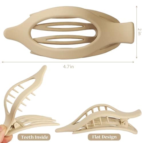 CHANDAT Flat Hair Clip 6 pcs Lay Down Claw Clips Hair Accessories for Women -Brown - Thumbnail 3