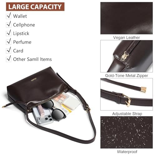 Shrrie Lightweight Shoulder Bag Purses for Women Soft Vegan Leather Crossbody Bags Shoulder Handbags Square with Adjustable Strap, Brown - Thumbnail 5