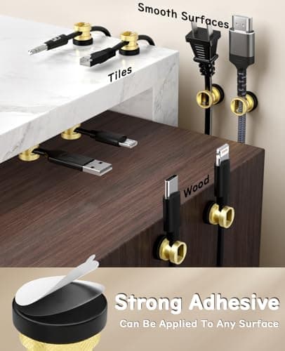 Maveek Magnetic Cord Clips 6 Pack, Wire Organizer Metal Cable Clips Adhesive Cable Management For USB Charging Cords, Desk Office Car Dash Cam Nightstand (Premium Gold Edition) - Thumbnail 3