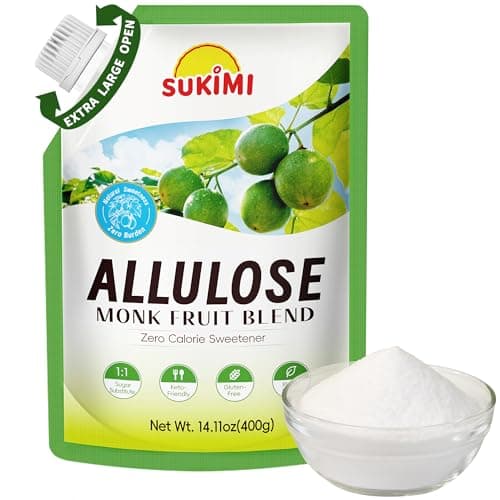 SUKIMI Allulose Sweetener with Monk Fruit 400g, Zero Calorie 1:1 Sugar Substitute, No Erythritol, Keto Friendly, Plant-Based Natural Sweetener for Baking and Drinks, Gluten-free, No Artificial Additives - Image 1