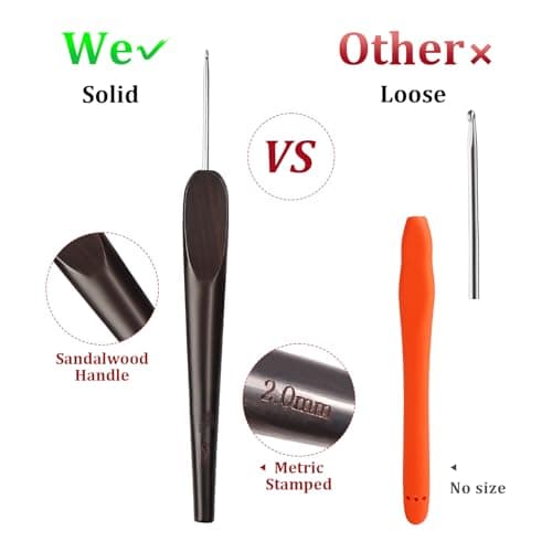 Smooth Crochet Hooks with Mertric Numbers and 10 pcs Stitch Markers, 6 pcs Sweing Needles, 1 pc Sandalwood Crochet Hook Bag, Hand Polished Stainless Steel Crochet Hook with Wood Handle (Black, 2.0MM) - Thumbnail 5