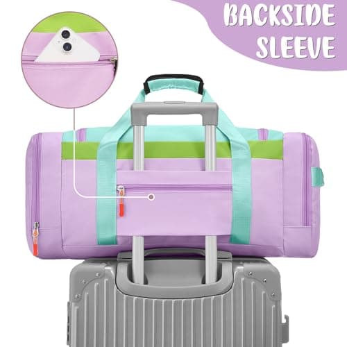WOOMADA Kids Travel Bag with Shoe & Wet Pockets, Carry On Duffle Bag for Overnight Trips, Sports, School(purple) - Thumbnail 5