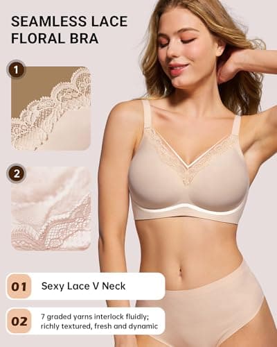 HORISUN Jelly Bras for Women No Underwire V Neck Push Up Wireless Bralettes Seamless Soft Comfort Everyday Tshirt Bra (Beige 34A) - Thumbnail 2