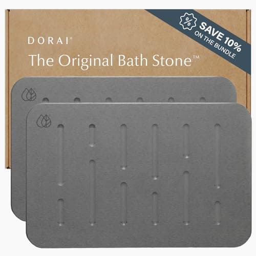 Dorai Home Bath Stone Mat 23.6"x15.4" (2-Pack) – Quick-Dry, Non-Slip Diatomite Stone Bath Mat, Rain Slate - Image 1