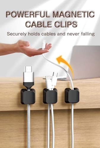 Maveek Magnetic Cord Clips, Cable Holder Magnet Silicone Cord Organizer Keyboard Keys Square Cable Management for Charging USB C Ethernet HDMI Home Office Car TV Cables (5 Pack, Black) - Thumbnail 5