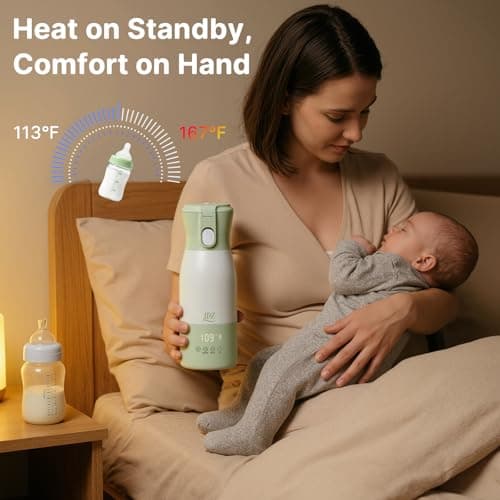 JDZ Portable Bottle Warmer, 16000mAh Rechargeable Baby Bottle Warmer with 7 Temp Settings (113-167°F), Fast Heating 17oz 316 Stainless Steel Travel Milk Warmer for Breastmilk & Formula On the Go - Thumbnail 6