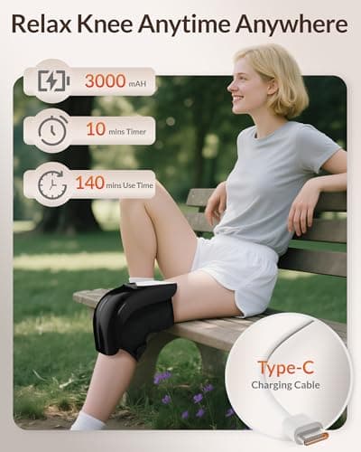Heycool Knee Massager with Heat and Vibration, Cordless Electric Knee Massager with 3 Heating Levels 3 Massage Modes, Knee Brace Wrap Massager for Knee Muscle Relaxation, Adjustable Straps - Thumbnail 6