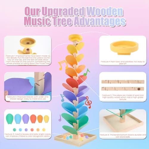 Wooden Marble Run Music Tree Montessori Toys for Kids 3+ Years Old Marble Ball Run Learning Game Wood Color Sorting Toys for 4-8 Boys and Girls Birthday - Thumbnail 4