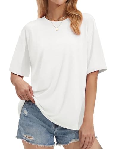 Stelle White T Shirts Women Oversized Crew Neck Short Sleeve Summer Tops Basic Tee Shirt Loose Fit Non See Through X-Large - Thumbnail 2