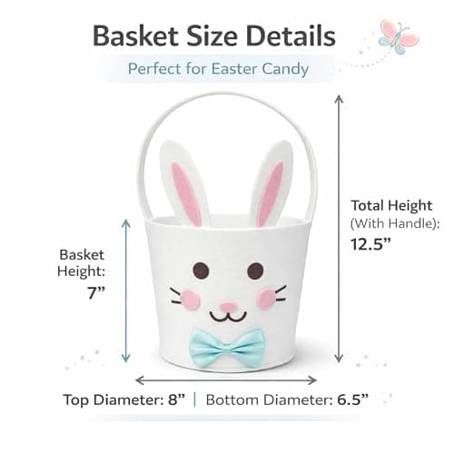 Easter Basket for Kids, Large Cute Animal Gift Basket with Premium Packaging for Egg Hunt, Candy & Toy Gifts, Nursery Toy Storage, Photo Prop & Spring Decorations(White Bunny) - Thumbnail 2
