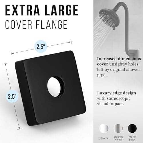 G-Promise All Metal S Shaped Shower Arm with Flange, Wall Mounted Stainless Steel High Rise Gooseneck Pipe Replacement, 10-Inch Lift Height, Compatible with Fixed Shower Head (12 Inch, Matte Black) - Thumbnail 3