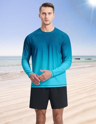 Mens Rash Guard UPF 50+ Swim Shirts UV Sun Protection T-Shirt Quick Dry Long Sleeve Beach Shirts for Fishing, Navy2 Gradient, XL - Thumbnail 3