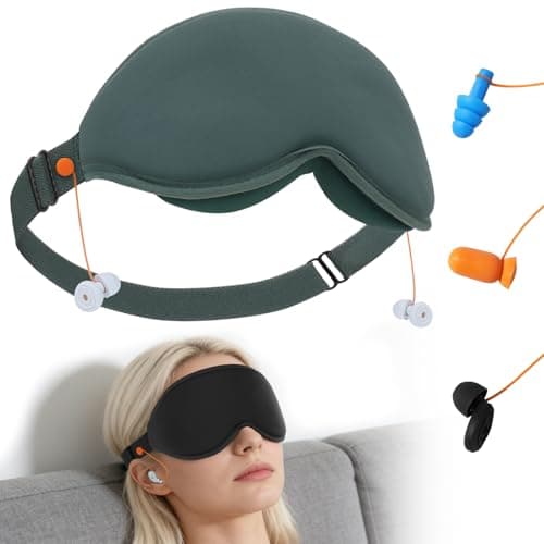 3D Contoured Sleep Mask with Earplug Retainer Cord,100% Pressure-Free & Total Light Blocking Eye Mask with Adjustable Strap. Ideal for Sleep Earplug User, Airplane Travel, Meditation Green - Image 1