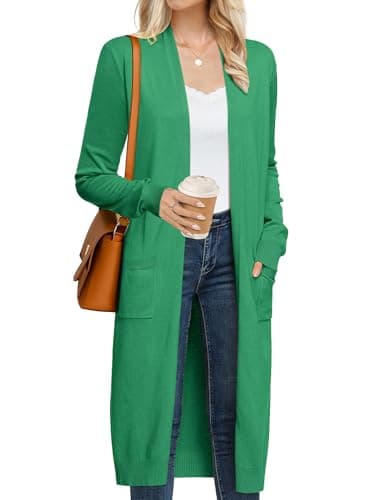 GRACE KARIN Green Cardigan for Women Long Knit Duster Coatigan Open Front Knit Sweater Coatigan(Green,L) - Image 1