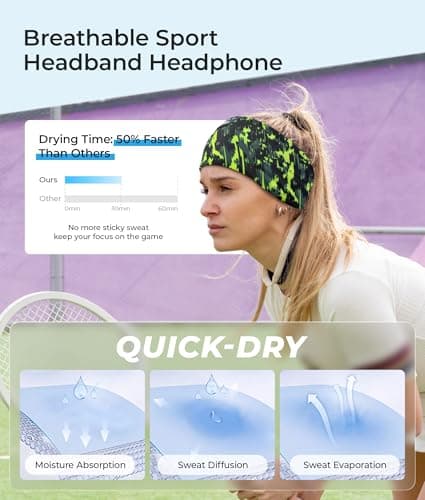 LOVE EYE Sleep Headphones Headband Bluetooth 5.4, Sports Headband Earphones Wireless Sleeping Eye Mask with HD Stereo Speaker for Workout Jogging Yoga Insomnia Travel Meditation Gifts (Painting Green) - Thumbnail 3
