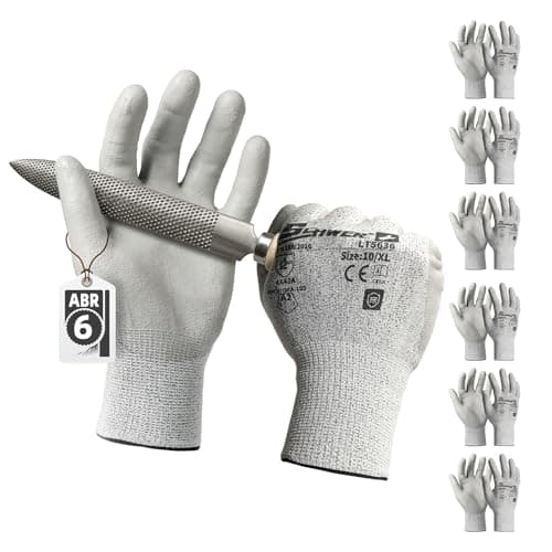 Schwer 6 Pairs Safety Work Gloves with Certified Level 6 Abrasion Resistance, ANSI A2 Cut Resistant Working Gloves with Grip for General Use, Construction, Gardening, Mechanic, 3D-Comfort, LT5636, XL