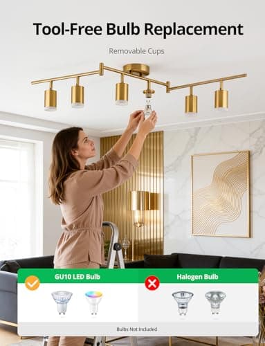 Bojim 6 Light Gold Track Lighting Kit, Modern LED Track Lighting Fixtures Ceiling, Flexibly Rotatable LED Light Head with Acrylic Ring, Kitchen Ceiling Spot Light(GU10 Socket, Bulbs Not Included) - Thumbnail 5