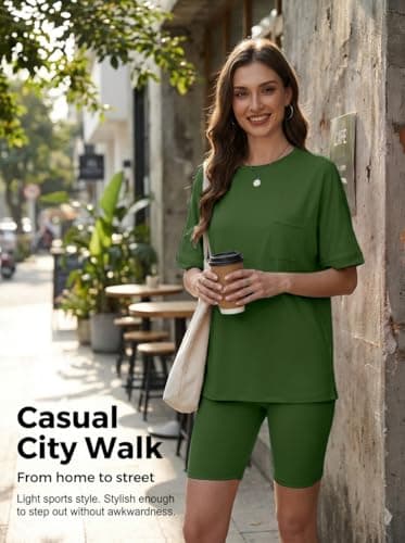 Aotasely Women 2 Piece Lounge Set Summer Oversized T-Shirt Biker Shorts Matching Airport Travel Casual Outfits Clothes - Thumbnail 3