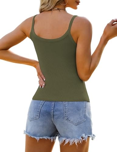 GKBK 2026 Summer Spaghetti Strap Tops for Women Scoop Neck Ribbed Knit Going Out Teen Girls Y2K Crop Clothes Army Green L - Thumbnail 6