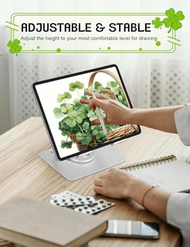 Axbima Tablet Stand for iPad,360° Rotating Desktop Holder - Aluminum Adjustable & Foldable Desk Holder for iPad Pro 12.9/11,Air 10.9,Samsung Tab S9,Portable Home/Office,Gift for Mom,Teens,Silver - Thumbnail 5