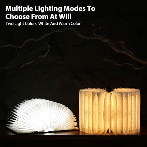 ZBOLE Magic Truth Foldind Book Lamp- Book Lover Gifts, Foldable Paper lamp,Portable Book Light for Home Decor, Unique Gifts for Women & Christmas & Bookworm with Gold Foil Embossed Cover (Black) - Thumbnail 6
