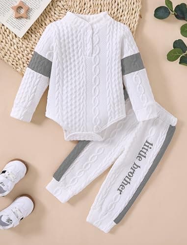 Hihosdor Newborn Boy Outfits Knit Long Sleeve Romper Pants Set Fall Winter Baby Boy Clothes, Grey, Newborn - Thumbnail 5