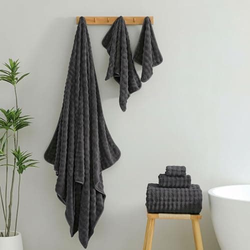 KBY Bath Towels Set 6 Piece 40x80 Inches，2 Extra Large Bath Sheets 2 Hand Towels 2 Washcloths，Highly Absorbent Quick Dry Microfiber,Ultra Soft Towel Set for Bathroom，Spa，Gym， Hotel (Charcoal Gray - Thumbnail 4