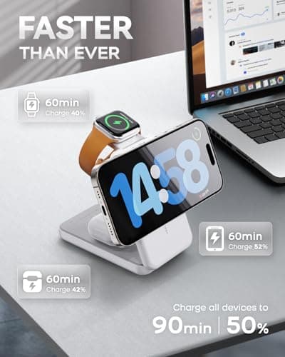 RORRY Portable Charger, 3-in-1 Charging Station 10000mAh Portable Charger Power Bank for MagSafe Foldable Battery Pack Travel for iPhone 17/16/15/14/13/12, for Apple Watch 11/10/9/8/7/Ultra/3/2, White - Thumbnail 3