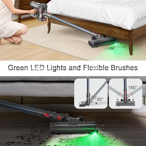 Cordless Vacuum Cleaners for Home,Stick Vacuum with Powerful Suction 45Mins Runtime, Self-Standing Stick Vacuum with LED Headlights, 6 in 1 Lightweight Handheld Vac for Pet Hair Carpet Hard Floors - Thumbnail 3