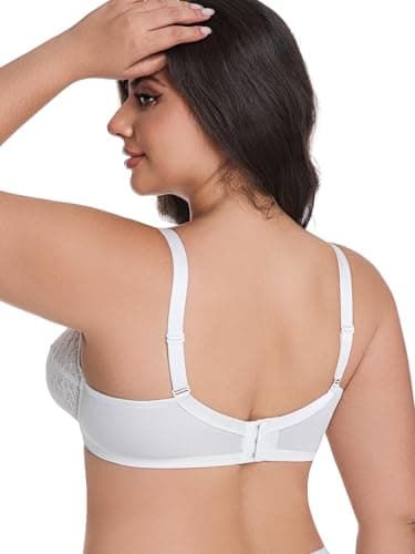 Vukoiswe Minimizer Bras for Women Full Coverage Unlined Underwire Bra Plus Size Bra for Heavy Breast White - Thumbnail 2