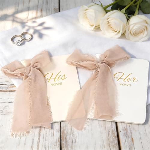 Wedding Vow Books His and Hers, Soft Touch Cover with Ribbon & Gift Box, 28 Lined Pages, Premium Elegant Keepsake for Bride & Groom Ceremony, Wedding Gift & Registry Must-Haves (White & Ivory) - Thumbnail 2