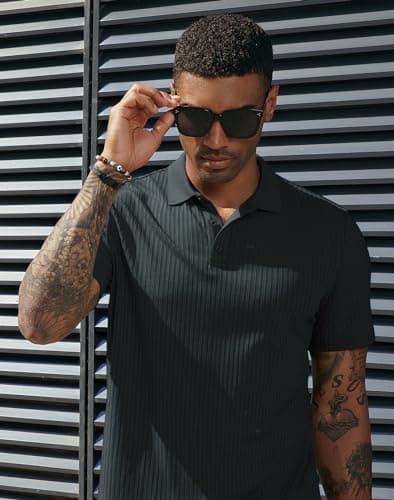 Men's Polo Shirts Short Sleeve Classic Textured Polo Sweaters Italian Knitwear Dark Gray XL - Thumbnail 5