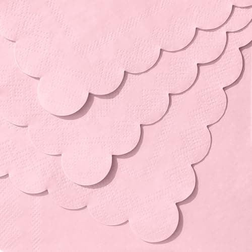 NatNarr 120 Pcs Cocktail Napkins Pink Mothers Day Paper Napkins Light Pink Dessert Beverage Napkin Cute Scalloped Party Napkin for Baby Bridal Shower, Birthday, 5 x 5 Inch - Thumbnail 3
