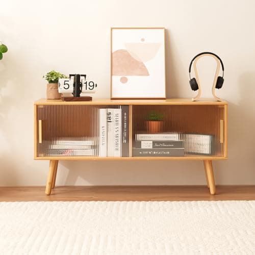 Baveke Bamboo TV Stand for TVs up to 50 Inches, Entertainment Center is Feat FSC-Certified Bamboo for Gaming Console, Modern Accent TV Console Cabinet for Living Room Bedroom (39.4) - Thumbnail 2