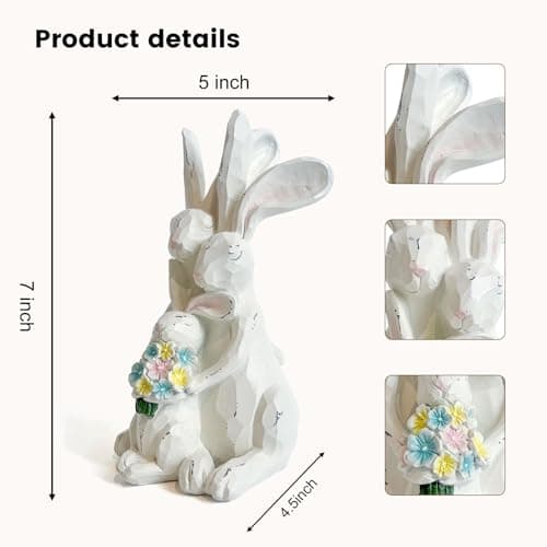 LIFFY Rabbit Figurines Home Decor - Bunny Statue for Mom, Wife, Nana, Adorable Home Decor | Unique White Bunny Family for Table Decorations - Thumbnail 6