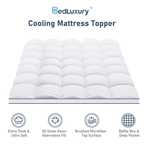 Bedluxury Queen Mattress Topper Extra Thick Pillowtop Mattress Pad Cover Cooling and Plush with 8-21 Inch Deep Pocket 3D Snow Down Alternative Fill - Thumbnail 2