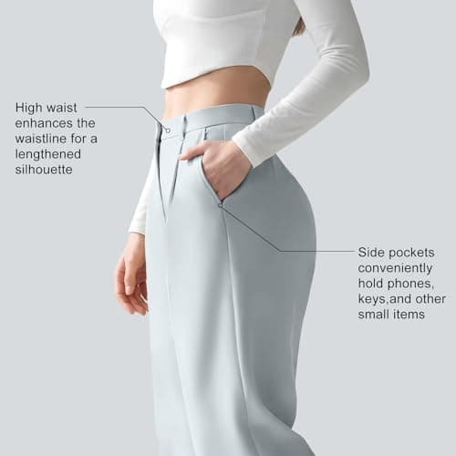 OctMoon Women’s Straight Leg Wide Leg Dress Pants – Stretchy High Waisted Work Pants for Women, Business Casual Slacks for Office & Daily Wear(Grey)-XXL - Thumbnail 3