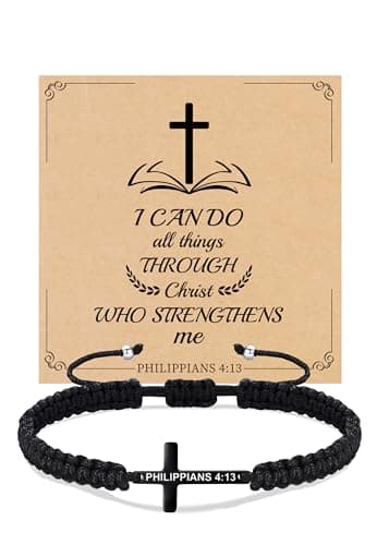 Sistble Mothers Day Gifts for Men Teens, Christian Gift Black Cross Bracelet for Men Confirmation Gifts for Teens Baptism Inspirational Bracelets Faith Bible Verse Easter Christmas Jewelry - Image 1