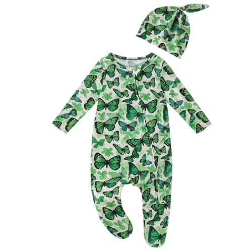 Baby One-Piece Footies Long Sleeve Rompers 2-Way Zipper, Baby Bodysuit Bamboo Clothes for Boys Girls (Butterfly, Newborn) - Image 1