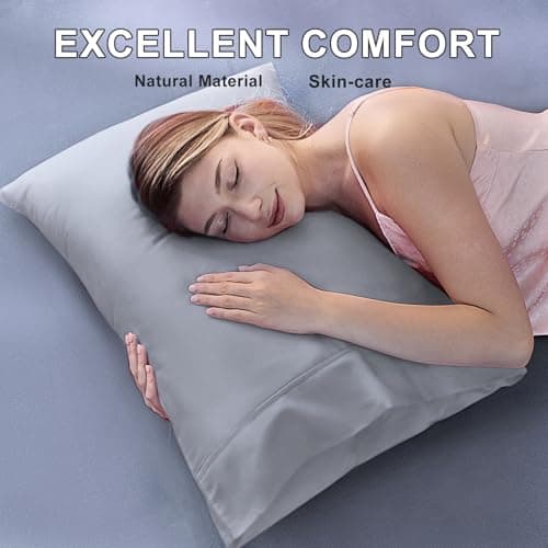 Lirex Queen Pillow Cases Set of 2, 100% Cotton Sateen, Breathable, Cooling, Soft for Quality Sleep, Pillow Covers with Envelope Closure, 20" x 30", Light Grey - Thumbnail 4