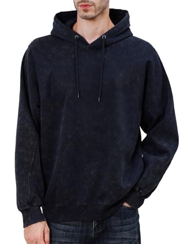 INVICTUSY Men's Oversized Hoodie Pullover Acid Wash Plush Cotton Hooded Fleece Sweatshirt Streetwear Unisex Casual Hoodies A Navy Blue - Image 1