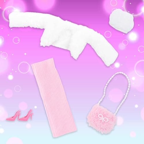 BJMOWIN 1 Set Doll Clothes and Accessories Including White Coat Hat Pink Sweater Dress Bag and Shoes for 11.5 inch Dolls, Ideal Christmas Day Gift (No Doll) - Thumbnail 6