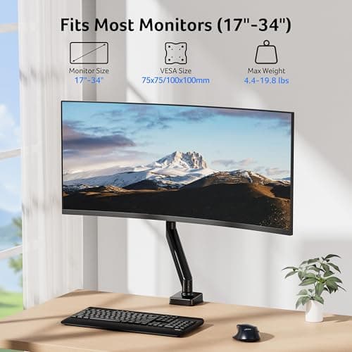 Acer Single Monitor Mount, Fully Adjustable Monitor Arm Fits 17 to 34 Inch Screens, Gas Spring VESA Mount with C-Clamp & Grommet Base, Computer Desk Arm with Tilt Swivel Rotate Supports 4.4-19.8 lbs - Thumbnail 2