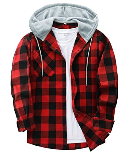 Christmas Shirt Mens Plaid Shirts Long Sleeve Mens Classic Flannel Hoodies Button Down Lightweight Jackets with Pockets A-red - Image 1