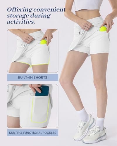 Leapstride Women's Athletic High Waisted Golf Skort with Multiple Functional Pockets (Capable of Holding a Phone and a Tennis Ball) for Active Women Bright White - Thumbnail 3