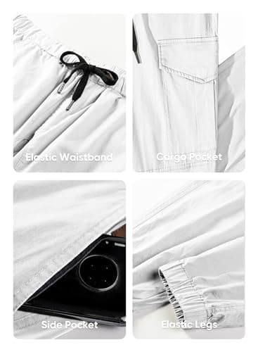 JMIERR Man Fashion Cargo Pants - Casual Cotton Tapered Stretch Twill Chino Athletic Joggers Sweatpants Drawstring Hiking Workout Trousers Travel Pants with Pockets for Men,US 36(L),A White - Thumbnail 4