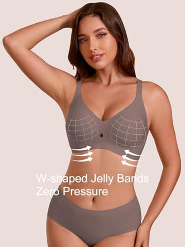 COCOMARTS Jelly Bras for Women No Underwire Seamless Push Up Bra Full Support Comfort Bralettes Wireless Plunge Everyday Bra Coffee 2X-Large - Thumbnail 3
