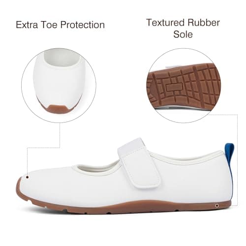 VIUGJNEX White Mary Jane Shoes Ballet Flats Fashion Sneakers Lightweight Tennis Shoes Casual Comfortable Slip-On Sneakers Size 9.5 - Thumbnail 4